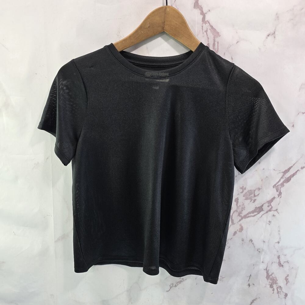 Anthropologie Shirt Womens XS Black Blouse Tee Short Sleeve Crop Porridge Crew
